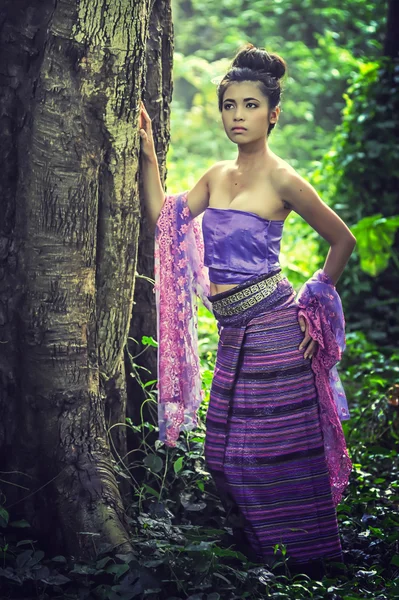 Donna asiatica che indossa Thai serie Lanna, cultura identità di Thail — Foto Stock