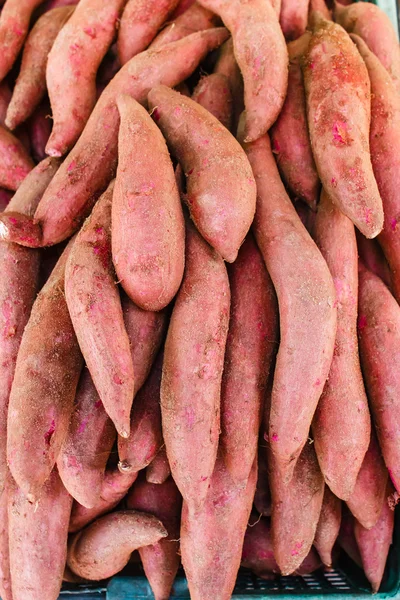 Batatas crudas, batatas en el mercado . — Foto de Stock