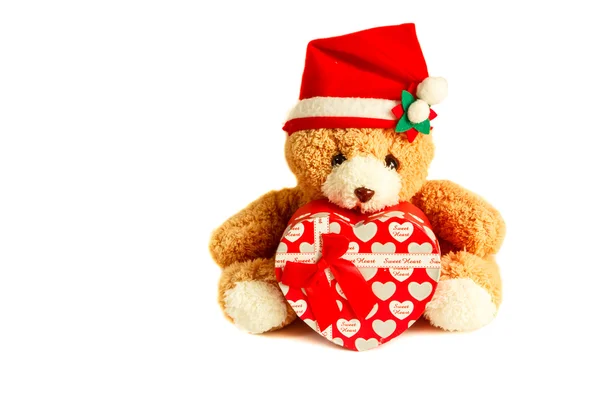 Teddybär mit Weihnachtsmütze. — Stockfoto