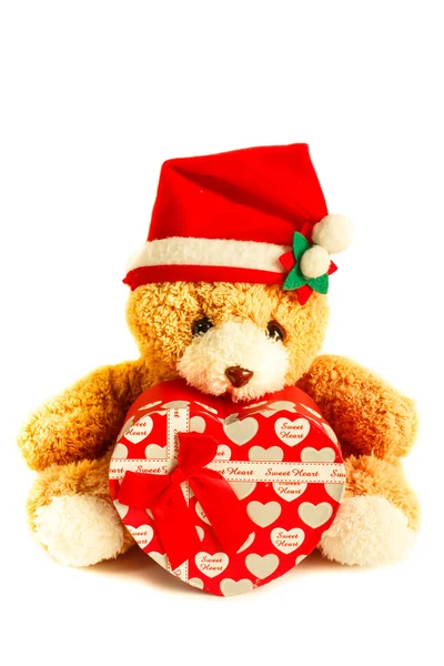 Teddybär mit Weihnachtsmütze. — Stockfoto