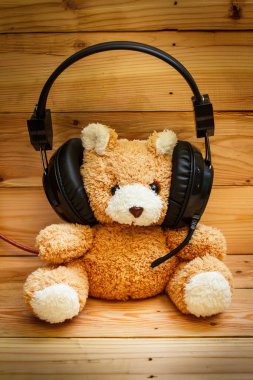 oyuncak ayı ile kulaklıklar.