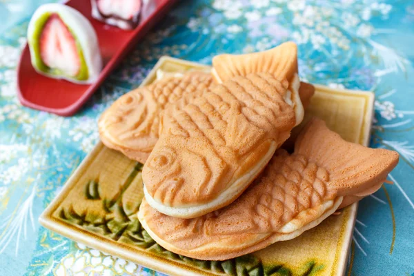 Japonské tradiční ve tvaru rybí dort, taijaki. Stock Obrázky