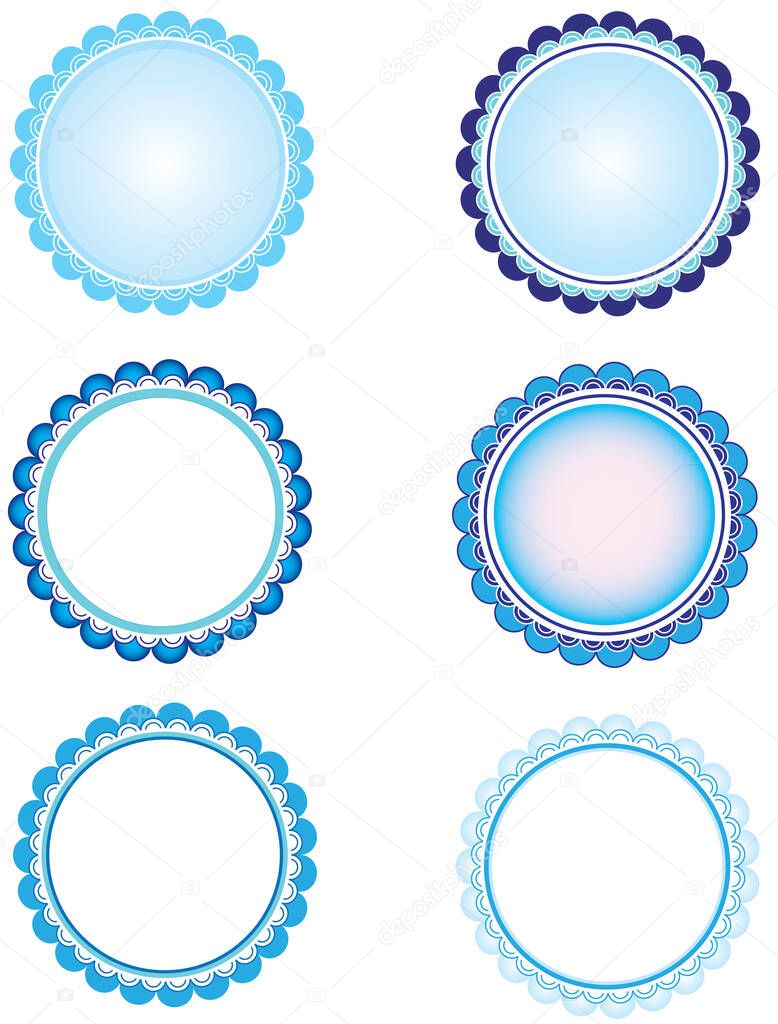 round frames, multi-colored frames, blue, lilac, beautiful round frames of blue, blue, white colors with snowflakes. Frames for new year holidays and Christmas,  blue frames