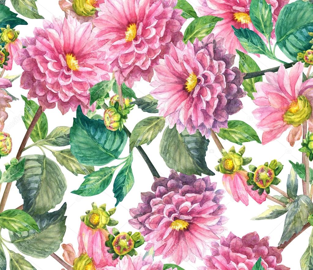 Pink Dahlias floral seamless pattern