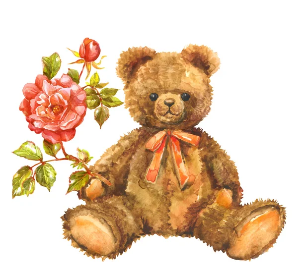 Teddy bear and flowers — Stock Photo, Image