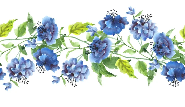 Aquarel blauwe bloemen garland Rechtenvrije Stockfoto's