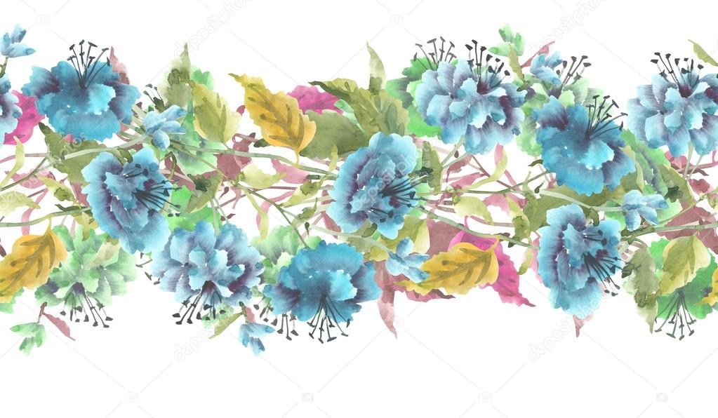 Watercolor Blue flowers garland