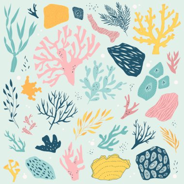 deniz hayatı nesnelerle illüstrasyon vektör