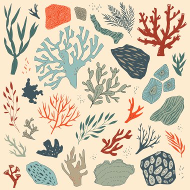 deniz hayatı nesnelerle illüstrasyon vektör