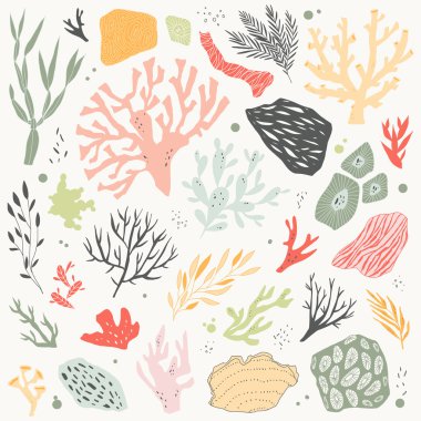 deniz hayatı nesnelerle illüstrasyon vektör