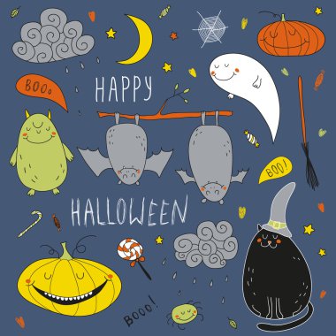 elle çizilmiş halloween set vektör