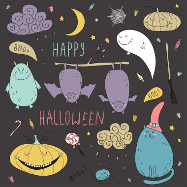 Cadılar Bayramı elle çizilmiş set vektör