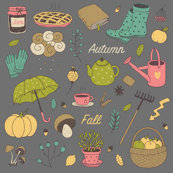 Colorful hand drawn vector fall set — Stock Vector