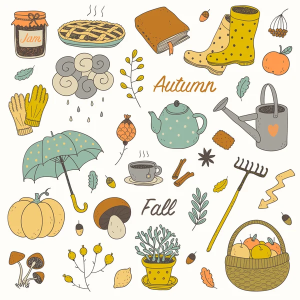 Colorful hand drawn vector fall set — Stock Vector