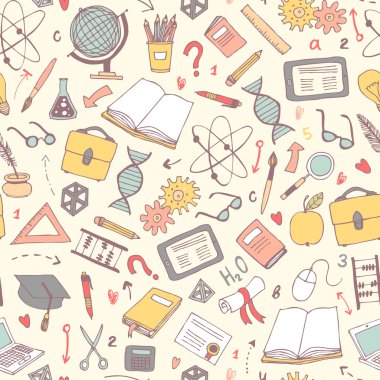 vector seamless pattern with education items
