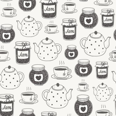 vector hand drawn seamless pattern with tea set 