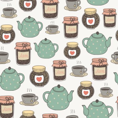 vector hand drawn seamless pattern with tea set 
