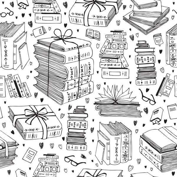 Vector hand drawn seamless pattern with books — Stock Vector