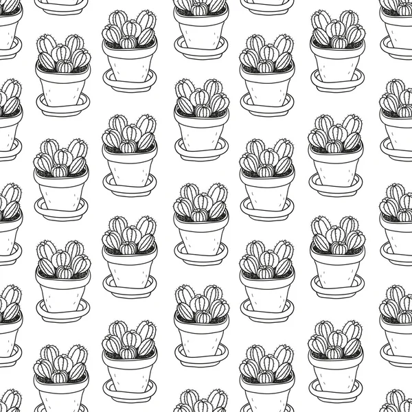 Vector hand drawn seamless pattern with cactuses — 스톡 벡터