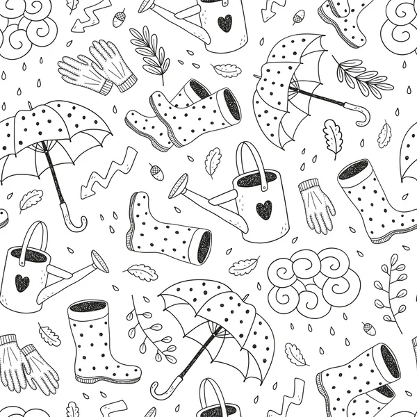 Vector hand drawn seamless pattern with fall items — 스톡 벡터