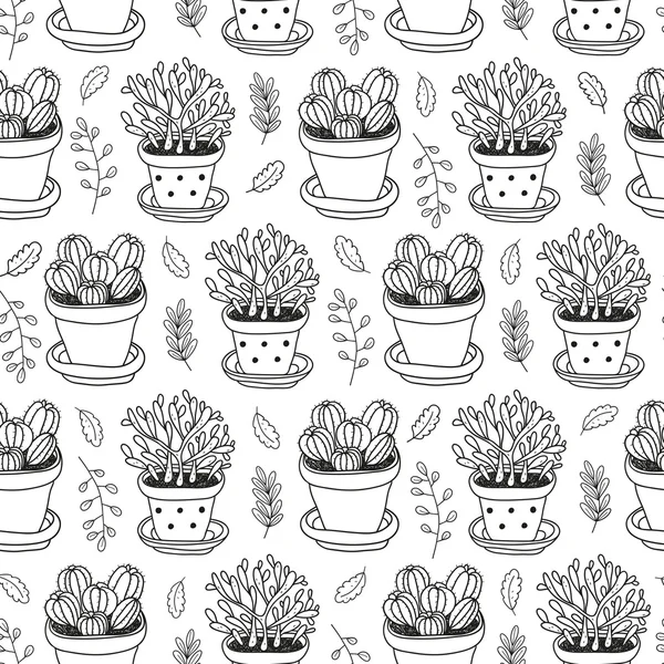 Vector hand drawn seamless pattern with home plants — Stock Vector