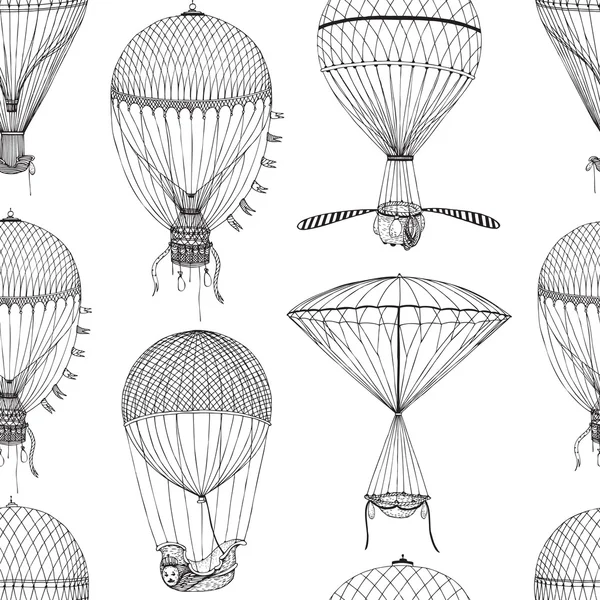 Motif sans couture dessiné à la main vectoriel avec des ballons à air rétro — Image vectorielle