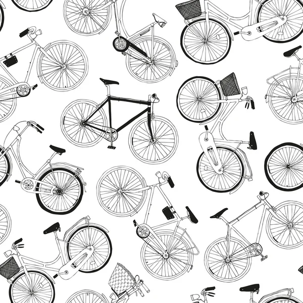 Motif sans couture vectoriel dessiné à la main avec des vélos de ville — Image vectorielle