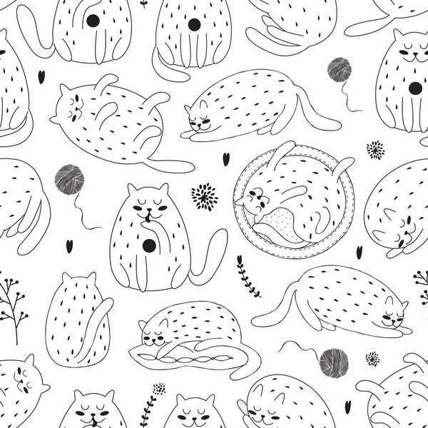 Векторный ручной рисунок с милыми кошками

