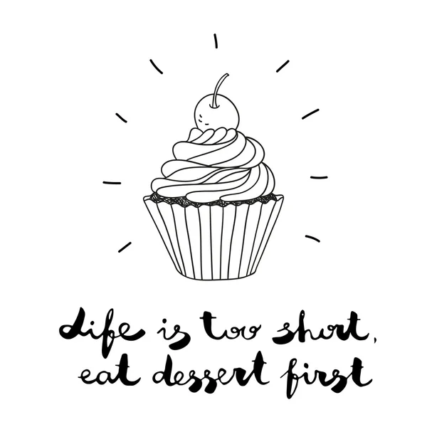 çizilmiş vektör çizim cupcake ve hayat çok metin ile el