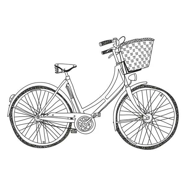 Vélo de ville vectoriel dessiné à la main avec panier — Image vectorielle