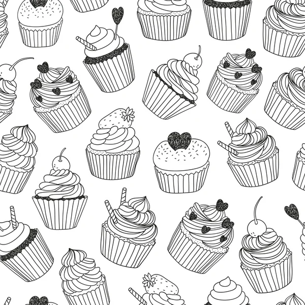 Patrón sin costura vector dibujado a mano con cupcakes — Archivo Imágenes Vectoriales