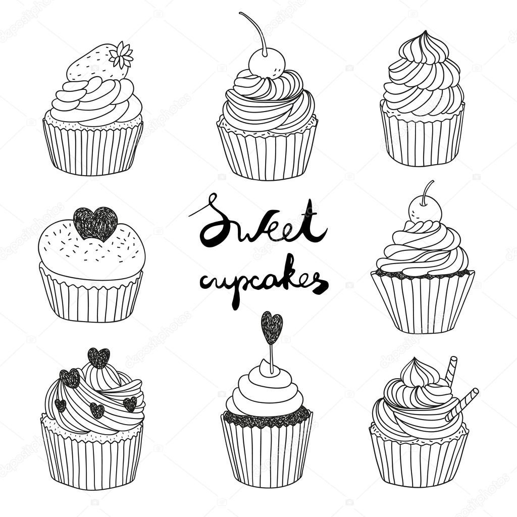 Hand Drawn Vector Set With Cute Cupcakes Vector Image By C Darina13 Vector Stock