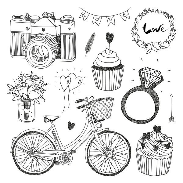 Hand drawn vector set with various items — Stock Vector