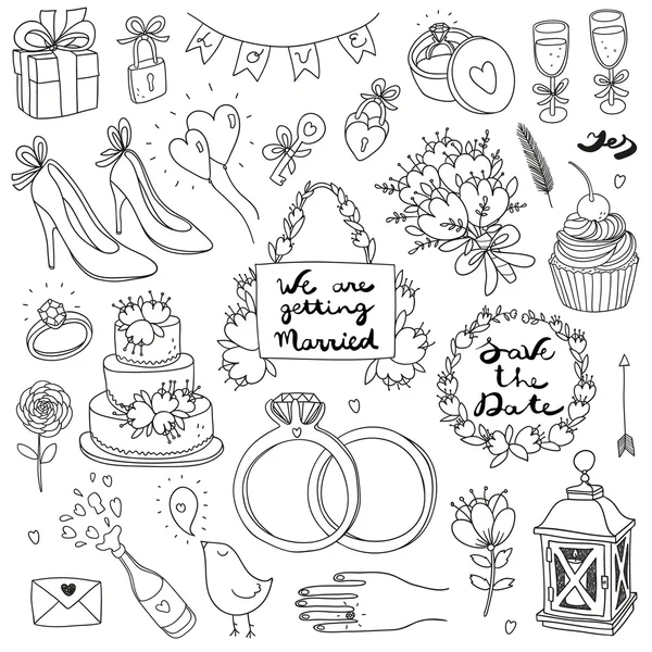 Hand drawn vector wedding set — Stock Vector