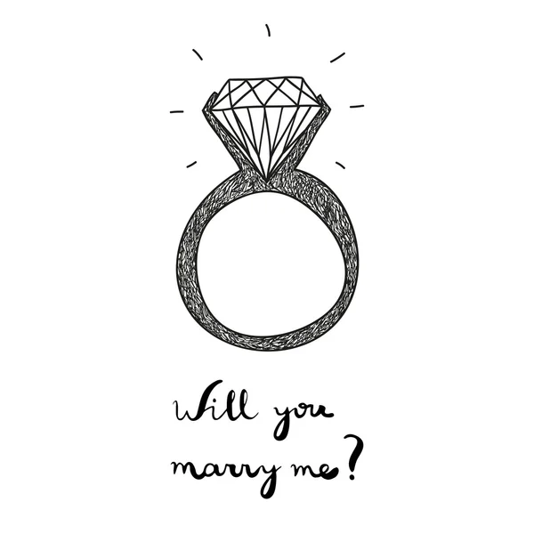 Mão anel de noivado vetor desenhado com texto você vai se casar comigo Vetores De Stock Royalty-Free