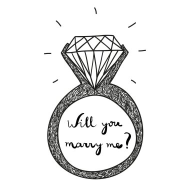 hand drawn vector engagement ring with text will you marry me