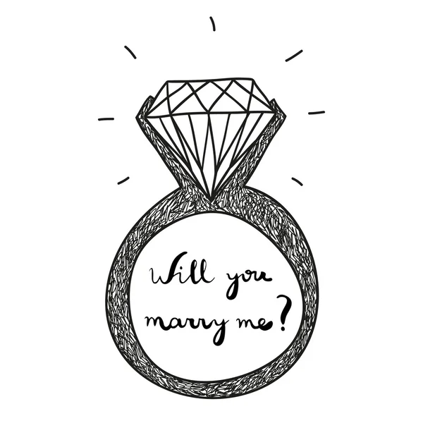 Mão anel de noivado vetor desenhado com texto você vai se casar comigo Ilustrações De Stock Royalty-Free