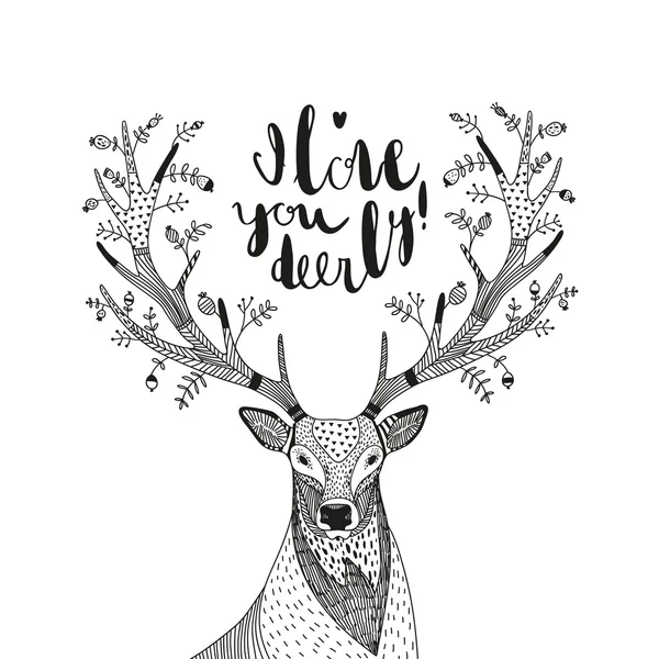 Hand drawn vector illustration with a deer and text — Stock Vector