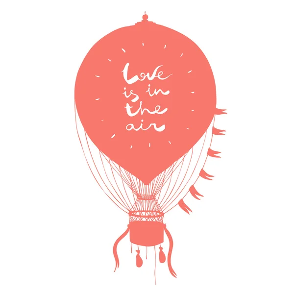 Illustration vectorielle dessinée à la main avec un ballon à air et texte Amour — Image vectorielle