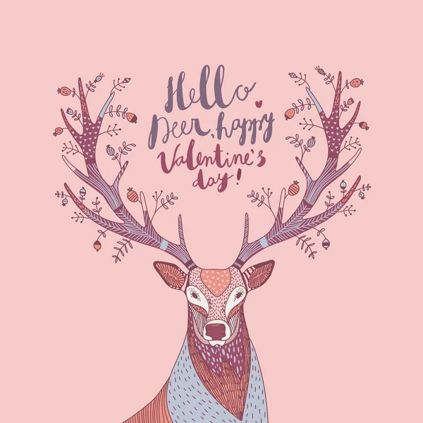 Hand drawn vector illustration with a deer and text — Stock Vector