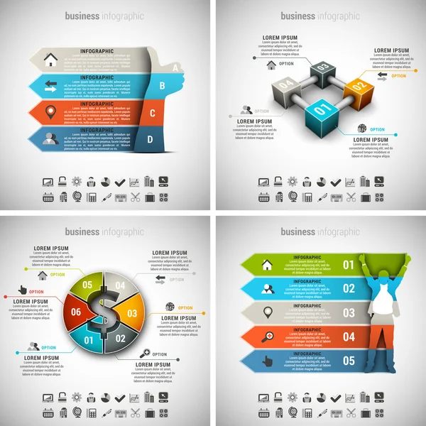 4 in 1  Infographics Bundle — Stock Vector