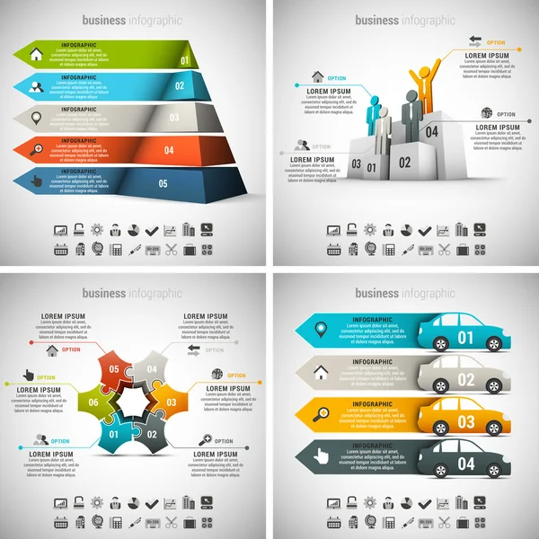 Paquete de infografías 4 en 1 — Archivo Imágenes Vectoriales