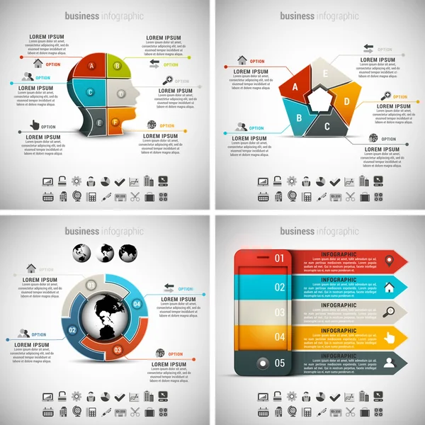 4 em 1 Pacote de Infográficos — Vetor de Stock