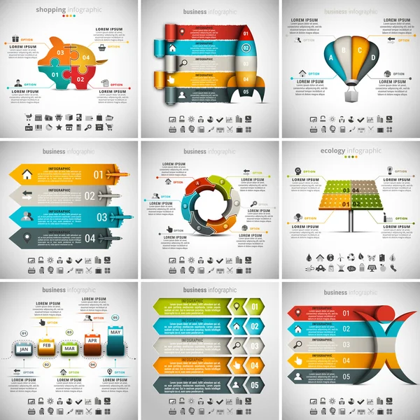 9 in 1 Infografik-Bundle — Stockvektor