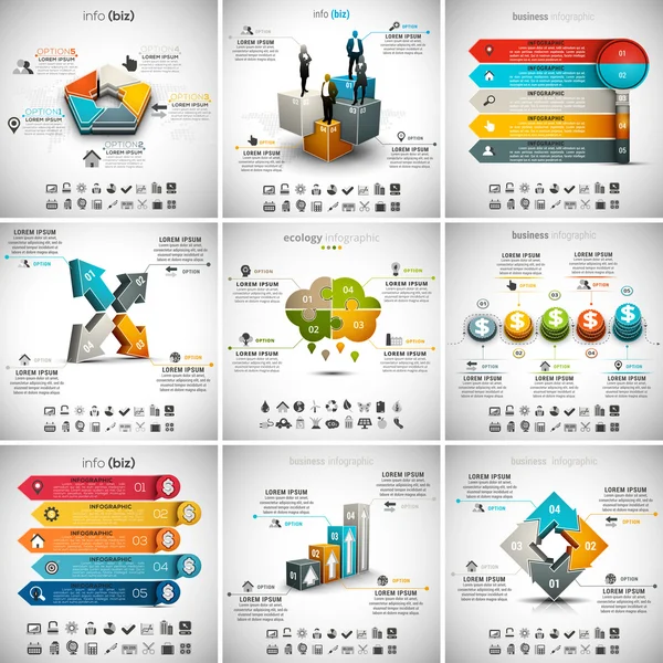 9 em 1 Pacote de Infográficos — Vetor de Stock