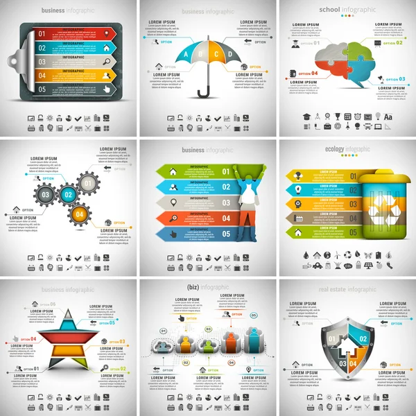 9 em 1 Pacote de Infográficos — Vetor de Stock