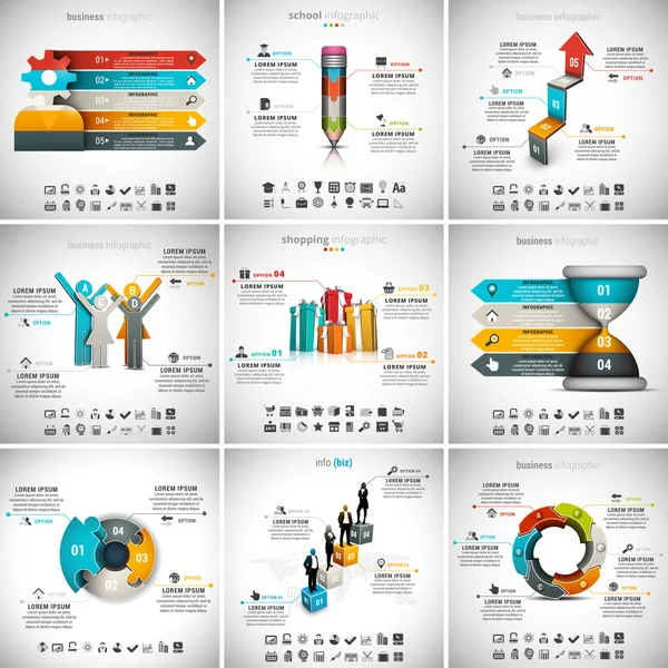 9 em 1 Pacote de Infográficos — Vetor de Stock