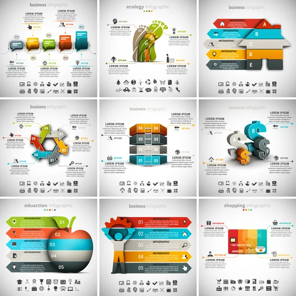 9 i 1 Infographics Bundle Stockvektor