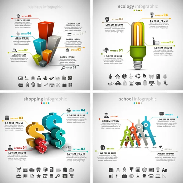 4 in 1 iş Infographics paket — Stok Vektör