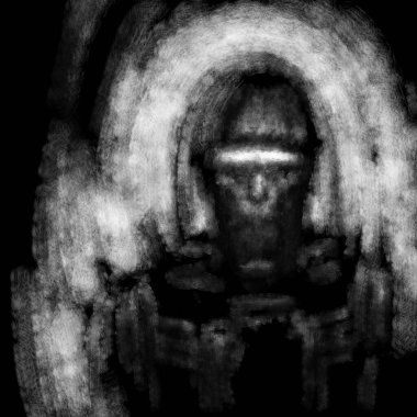 Uzay giysili karanlık astronot. Siyah ve beyaz kapak sanatı korku ve kurgu türünde kömür ve gürültü efektli.